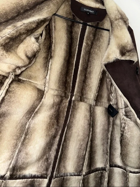 Ellen Tracy Faux Shearling Faux Fur Women’s Dark Brown Coat Size M - Picture 5 of 8